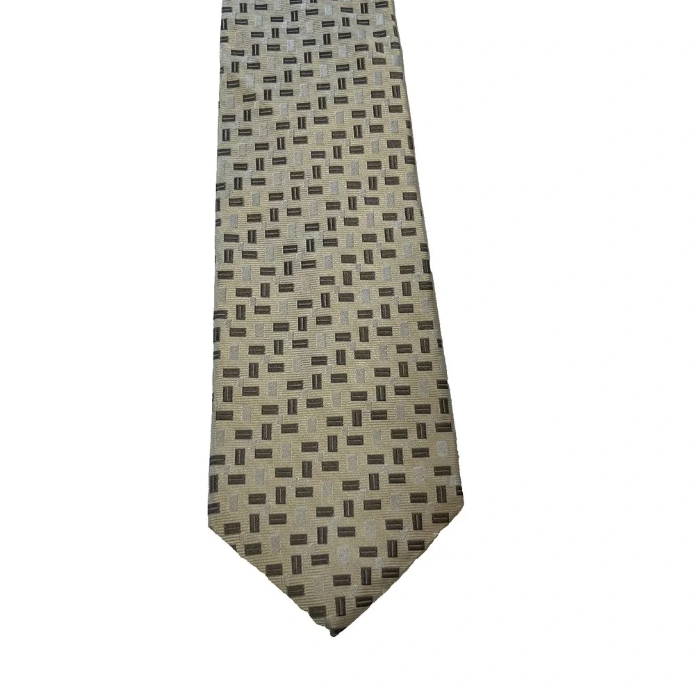 Bruno‎ Piattelli 100% Silk Tie Cream Beige Gray Geometric Made in USA
